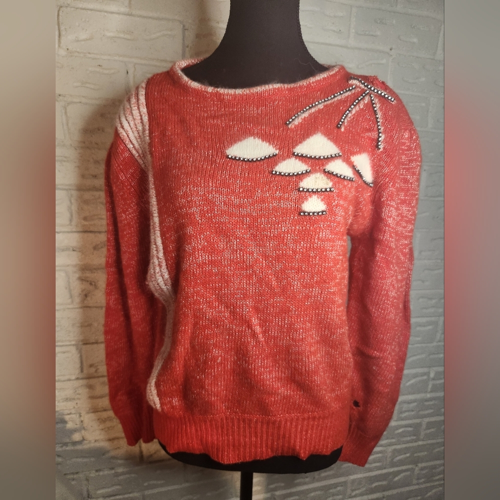 80s Angora & Lambswool Women's Sweater with Rhinestones - flaws